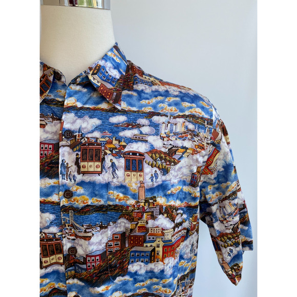 Reyn Spooner Guy Buffet Trolley Painting Shirt Men’s Size XL Egyptian Cotton - Picture 2 of 7